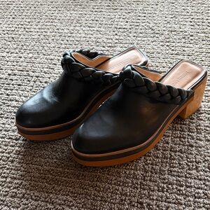 Bernardo Black Braided Leather Clogs